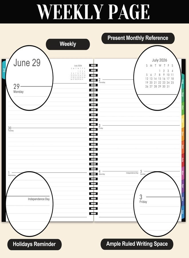 Shoparr Academic Planner 2026-2027 - Planner Weekly and Monthly 2026-2027, Jul. 2026 - Jun. 2027 11'' x 9'', Planner 26-27 with Colorful Tabs, Premium Paper, Twin-wire Binding - Classic Black - Image 4