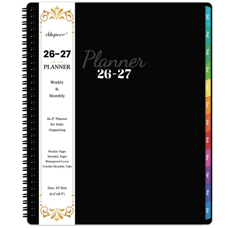 Shoparr Academic Planner 2026-2027 - Planner Weekly and Monthly 2026-2027, Jul. 2026 - Jun. 2027 11'' x 9'', Planner 26-27 with Colorful Tabs, Premium Paper, Twin-wire Binding - Classic Black - Image 1