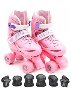 EASY FUTURE Roller Skates Adjustable Size Double Row 4 Wheel Skates Children Skates for Boys And Girls Including Protective Gear Knee Elbow Wrist Pink Color.  - Image 1