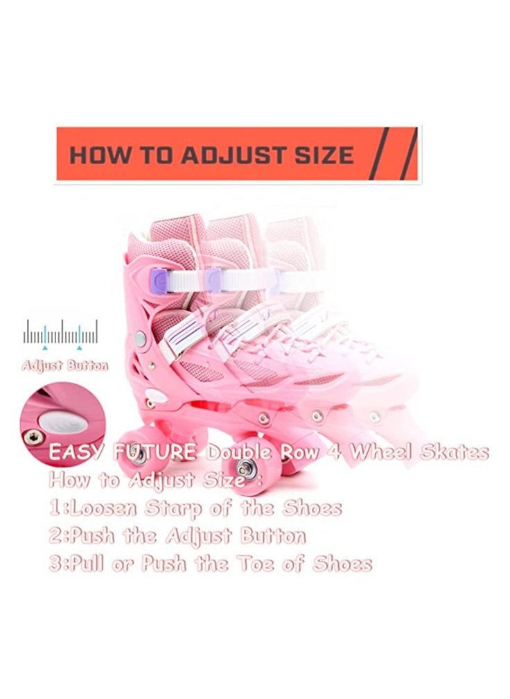EASY FUTURE Roller Skates Adjustable Size Double Row 4 Wheel Skates Children Skates for Boys And Girls Including Protective Gear Knee Elbow Wrist Pink Color.  - Image 2