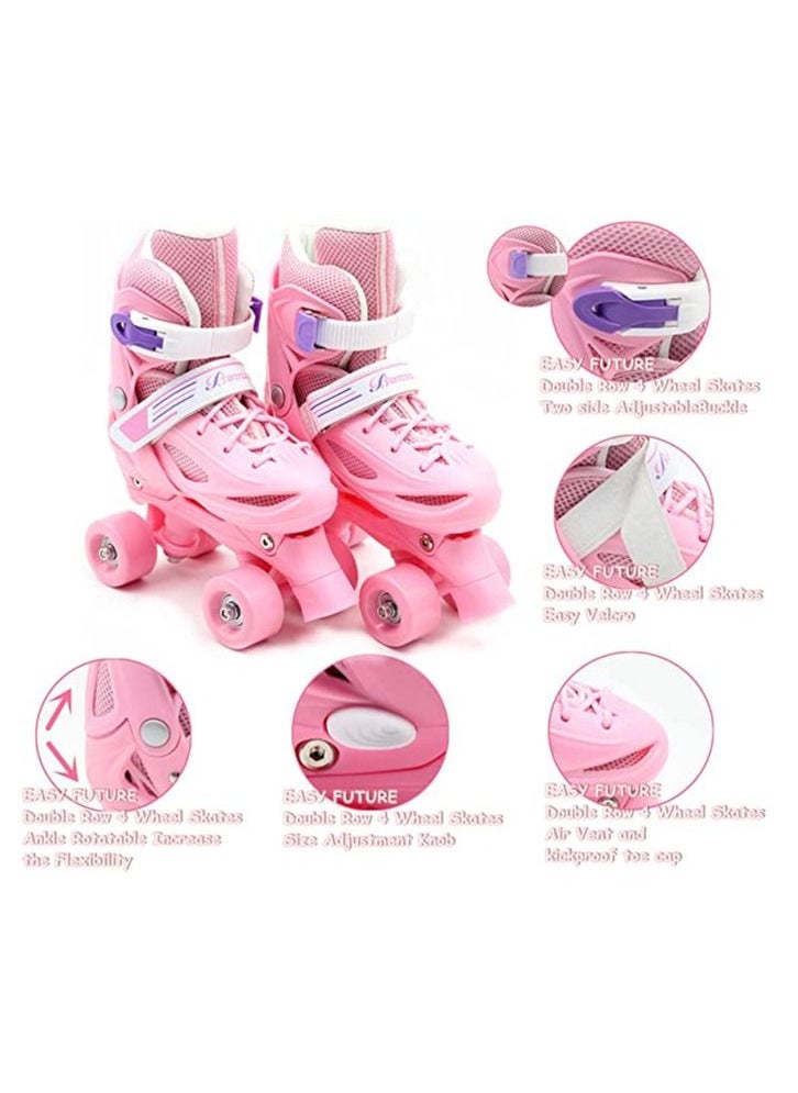 EASY FUTURE Roller Skates Adjustable Size Double Row 4 Wheel Skates Children Skates for Boys And Girls Including Protective Gear Knee Elbow Wrist Pink Color.  - Image 4