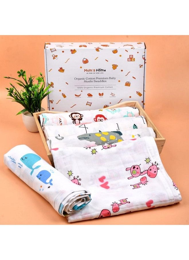 MOM'S HOME Organic Cotton Super Soft Baby Muslin Cloth Swaddle 018 Months (Pack Of 5 Mix)  - Image 5