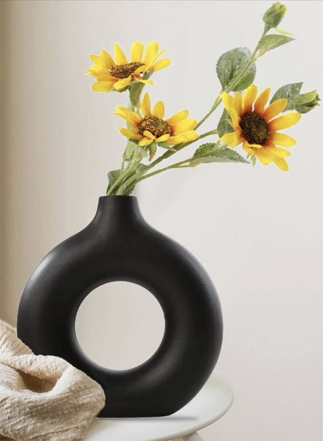 Kutis 1-Piece Solid Color Ceramic Decorative Flower Vase Black 14.3 x 13.3 Centimeter  - Image 3