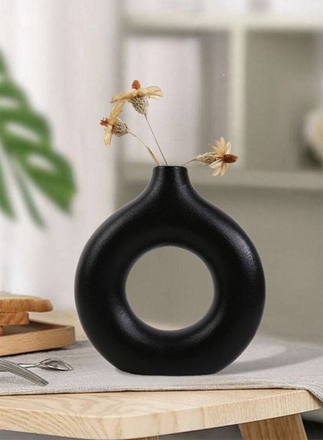 Kutis 1-Piece Solid Color Ceramic Decorative Flower Vase Black 14.3 x 13.3 Centimeter  - Image 1
