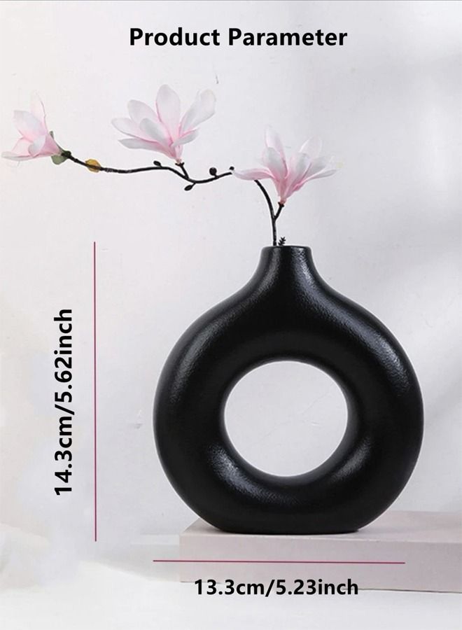 Kutis 1-Piece Solid Color Ceramic Decorative Flower Vase Black 14.3 x 13.3 Centimeter  - Image 5