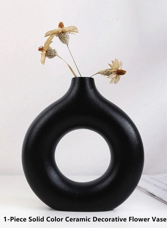 Kutis 1-Piece Solid Color Ceramic Decorative Flower Vase Black 14.3 x 13.3 Centimeter  - Image 2