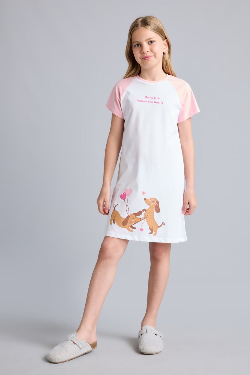 DeFacto Beige Girl Printed Short Sleeve Dress Casual - Image 1