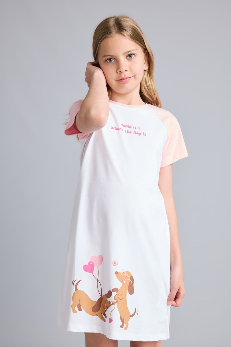 DeFacto Beige Girl Printed Short Sleeve Dress Casual - Image 3