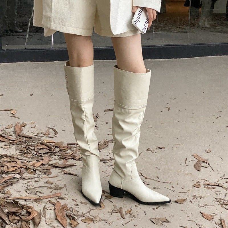 Fashion Versatile Button Turn-Up Two-Way Knight Boots Western Boots Women'S Boots Pointed - Image 5