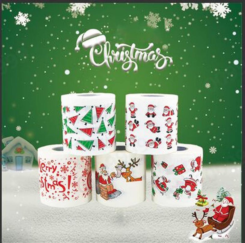 comfrt Rolls Christmas Toilet Paper Decorations, Christmas Tree and Santa Claus Printed Tissue Napkins for Xmas Gift, Santa Claus Bath Toilet Roll Paper Christmas Supplies Xmas Decor (4PCS-F) - Image 2