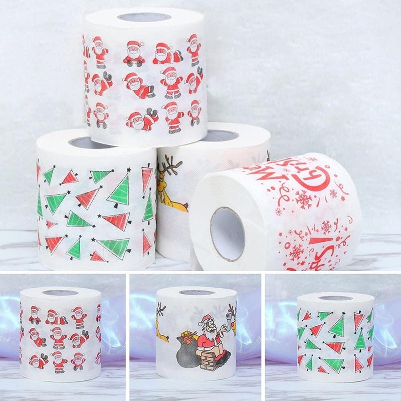 comfrt Rolls Christmas Toilet Paper Decorations, Christmas Tree and Santa Claus Printed Tissue Napkins for Xmas Gift, Santa Claus Bath Toilet Roll Paper Christmas Supplies Xmas Decor (4PCS-F) - Image 4