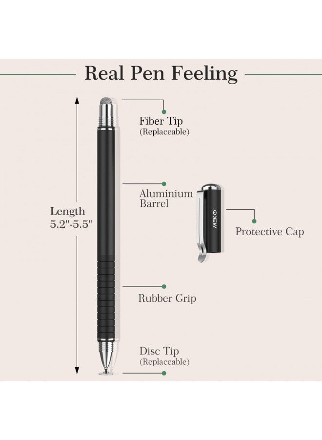 MEKO Universal Stylus,[2 in 1 Precision Series] Disc Stylus Touch Screen Pens for All Capacitive Touch Screens Cell Phones, Tablets, Laptops Bundle with 6 Replacement Tips - (2 Pcs, Black/Black) - Image 1