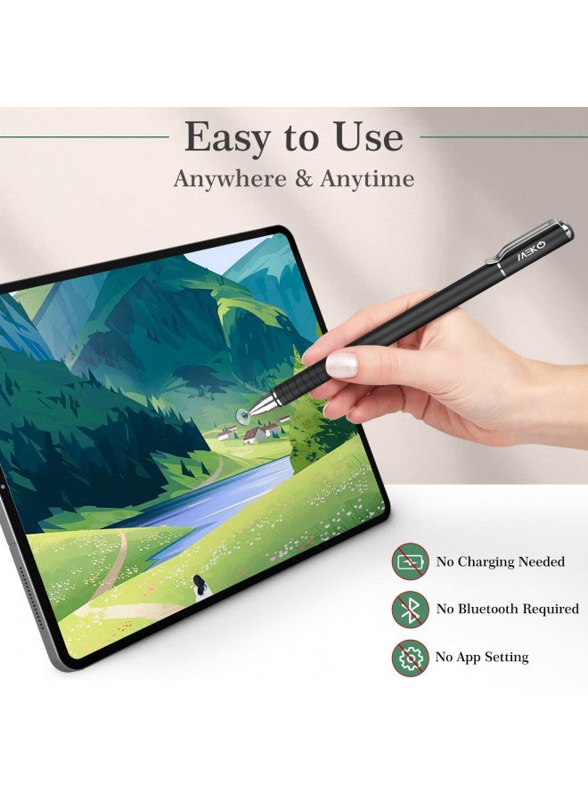 MEKO Universal Stylus,[2 in 1 Precision Series] Disc Stylus Touch Screen Pens for All Capacitive Touch Screens Cell Phones, Tablets, Laptops Bundle with 6 Replacement Tips - (2 Pcs, Black/Black) - Image 3