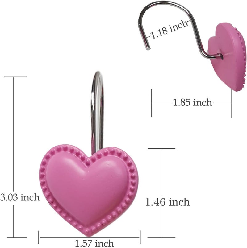 Actpe Heart Shower Curtain Hooks for Bathroom, 12pcs Home Decorative Rustproof Shower Curtain Rod Ring Holder Hanger for Living Room (Rose Red Resin) - Image 2