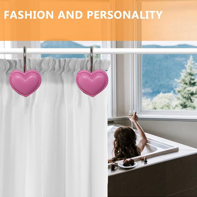 Actpe Heart Shower Curtain Hooks for Bathroom, 12pcs Home Decorative Rustproof Shower Curtain Rod Ring Holder Hanger for Living Room (Rose Red Resin) - Image 3