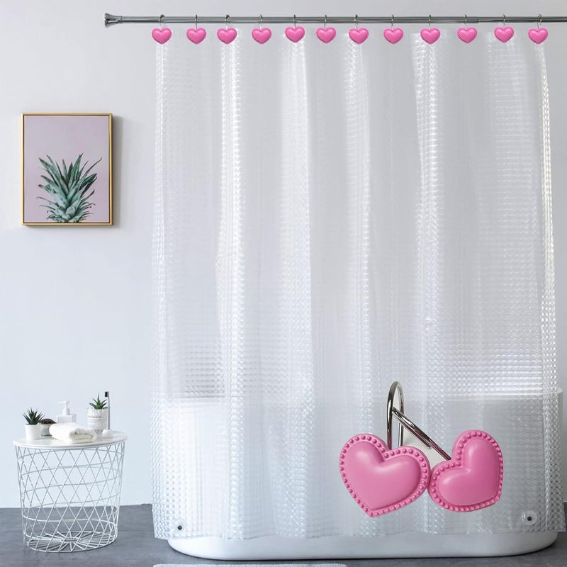 Actpe Heart Shower Curtain Hooks for Bathroom, 12pcs Home Decorative Rustproof Shower Curtain Rod Ring Holder Hanger for Living Room (Rose Red Resin) - Image 5
