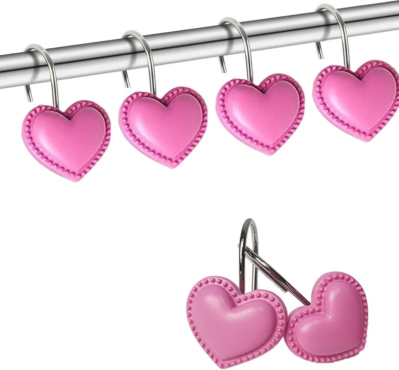 Actpe Heart Shower Curtain Hooks for Bathroom, 12pcs Home Decorative Rustproof Shower Curtain Rod Ring Holder Hanger for Living Room (Rose Red Resin) - Image 1