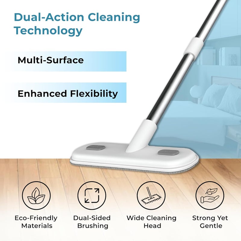 Home Essentials Multifunctional Window Cleaner - 2 in 1 Brush & Squeegee with 4 Foot Handle/Streak Free Glass, Mesh & Floor Cleaning Tool/Perfect for UPVC Windows & Home Use (Pack of 1) - Image 3