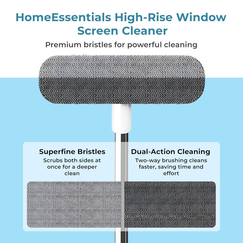 Home Essentials Multifunctional Window Cleaner - 2 in 1 Brush & Squeegee with 4 Foot Handle/Streak Free Glass, Mesh & Floor Cleaning Tool/Perfect for UPVC Windows & Home Use (Pack of 1) - Image 2