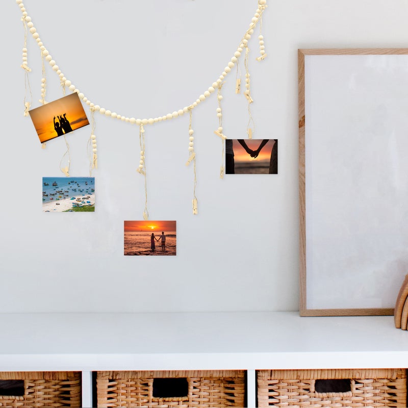 Wall Hanging Bead Garland Picture Display Holder Household Decorative Wall Photo Organizer With Clip - Image 4