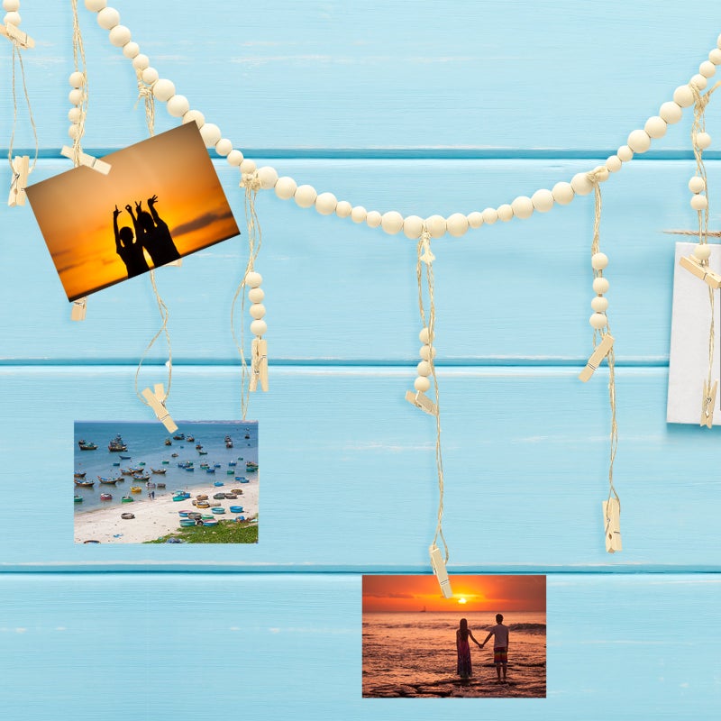 Wall Hanging Bead Garland Picture Display Holder Household Decorative Wall Photo Organizer With Clip - Image 1