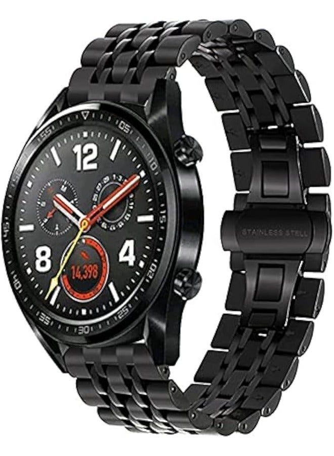 ELTRAZONE 22mm Black Stainless Steel Replacement Strap – Metal Band for Huawei Watch GT2, GT, GT2 Pro, GT 2e, and Honor Magic 2  - Image 1