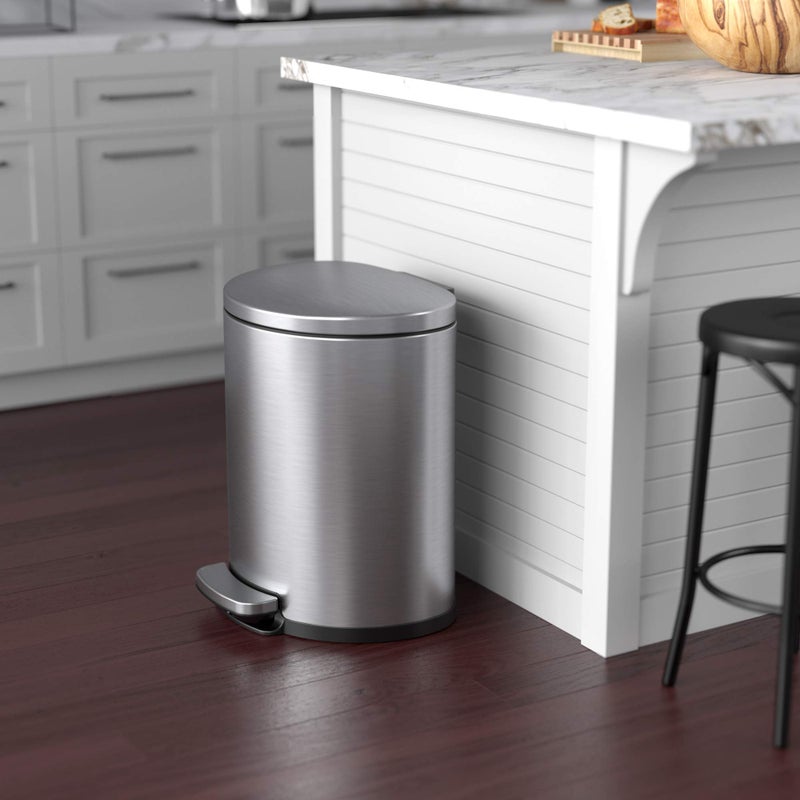 iTouchless SoftStep 5.3 Gallon Bathroom Trash Can with Odor Filter & Removable Inner Bucket, Stainless Steel, 20 Liter Space-Saving Semi-Round Step Pedal Garbage Bin for Bedroom, Home Office Cubicle - Image 2