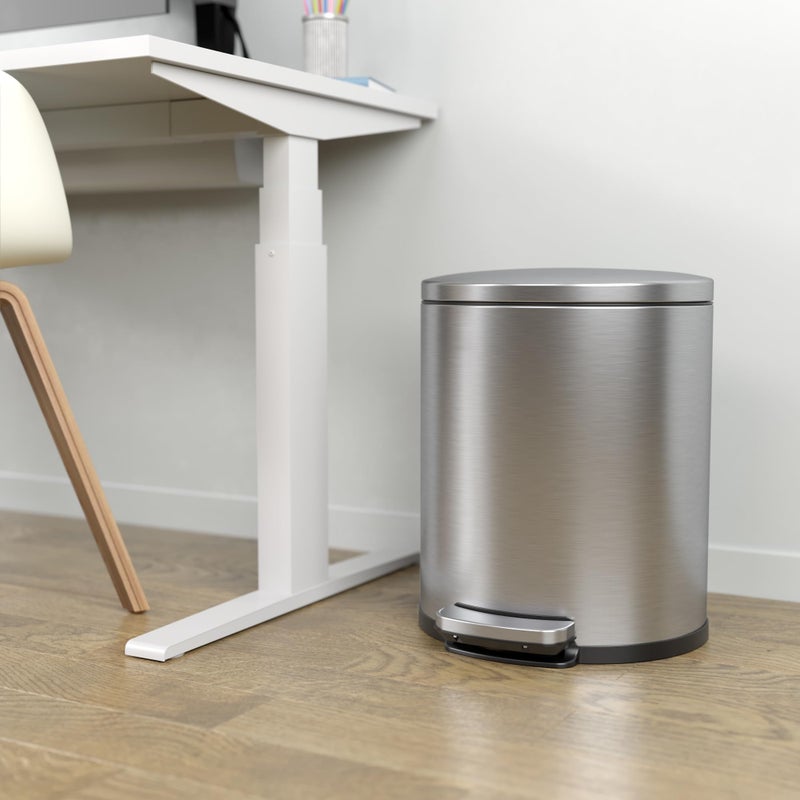 iTouchless SoftStep 5.3 Gallon Bathroom Trash Can with Odor Filter & Removable Inner Bucket, Stainless Steel, 20 Liter Space-Saving Semi-Round Step Pedal Garbage Bin for Bedroom, Home Office Cubicle - Image 4