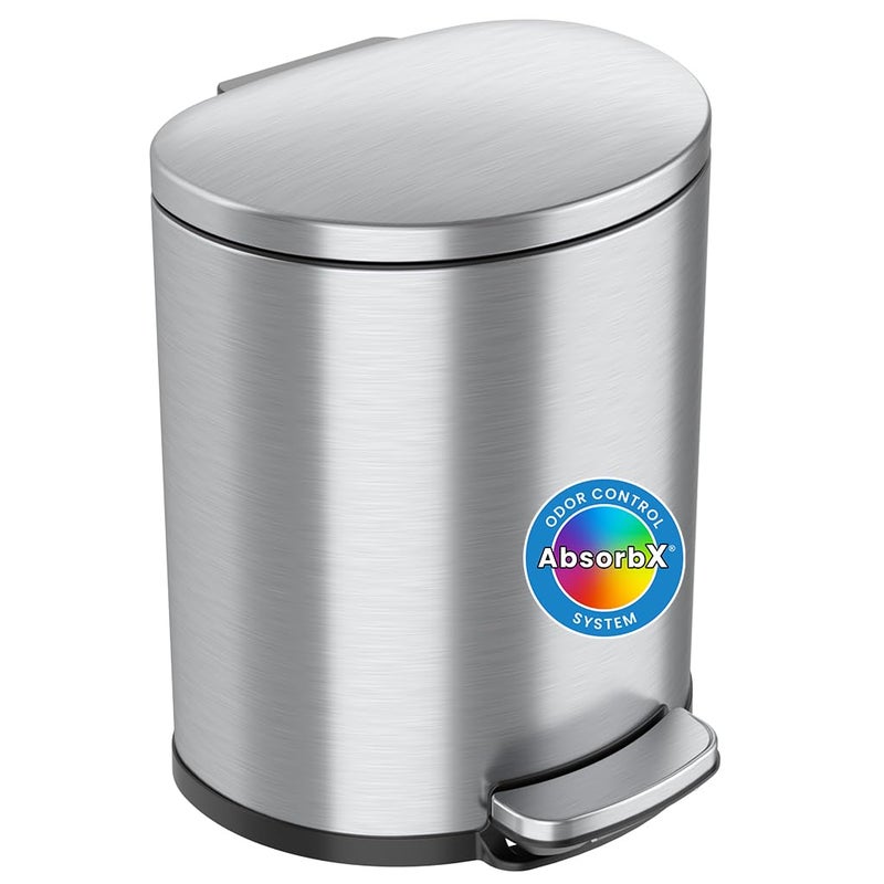 iTouchless SoftStep 5.3 Gallon Bathroom Trash Can with Odor Filter & Removable Inner Bucket, Stainless Steel, 20 Liter Space-Saving Semi-Round Step Pedal Garbage Bin for Bedroom, Home Office Cubicle - Image 1