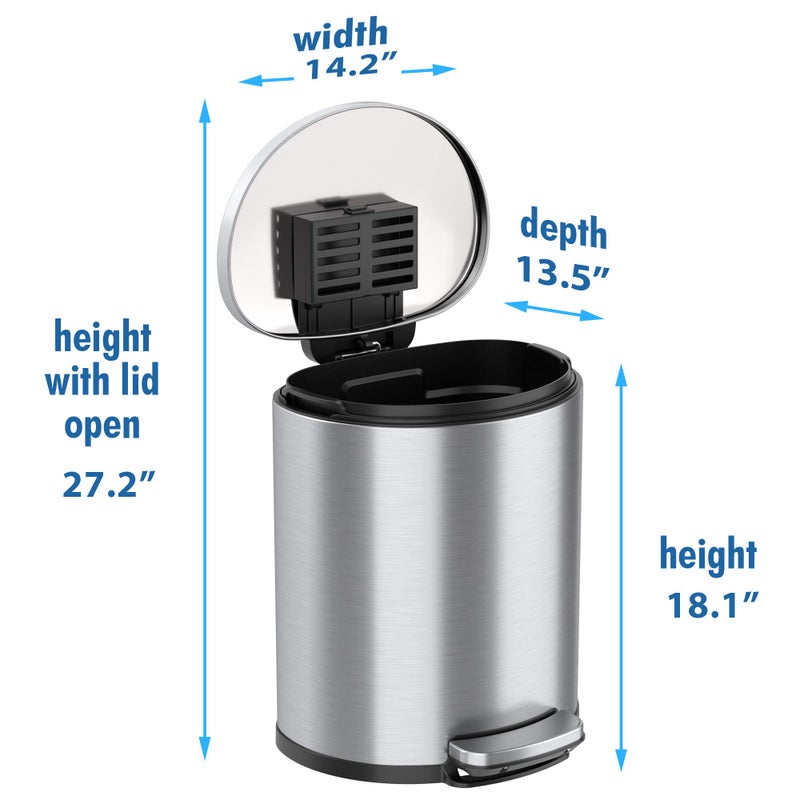 iTouchless SoftStep 5.3 Gallon Bathroom Trash Can with Odor Filter & Removable Inner Bucket, Stainless Steel, 20 Liter Space-Saving Semi-Round Step Pedal Garbage Bin for Bedroom, Home Office Cubicle - Image 5