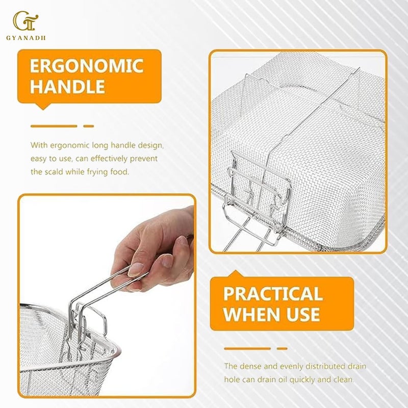 Gyanadh Stainless Steel Square Frying Basket with Folding Handle Deep Fryer Strainer Colander for French Fries Chips and Oil Residue Filtration Mesh Skimmer Basket for Kitchen - Image 5