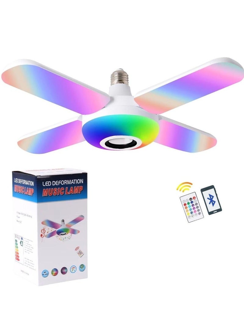 مصباح سقف E27 بتقنية بلوتوث من ARTC، مزود بمكبر صوت LED، وإضاءة RGB متغيرة الألوان، وأربعة أجنحة قابلة للطي، وإضاءة ذكية متزامنة مع الموسيقى، وتحكم عن بُعد وتطبيق، وموفر للطاقة من فئة A+، يحتوي على 135 مصباح LED (93 أبيض + 42 RGB)، وإضاءة ديسكو قابلة للتعتيم، مناسب لغرف النوم والمعيشة والديكور المنزلي والتخييم والاستخدام الخارجي. - Image 4
