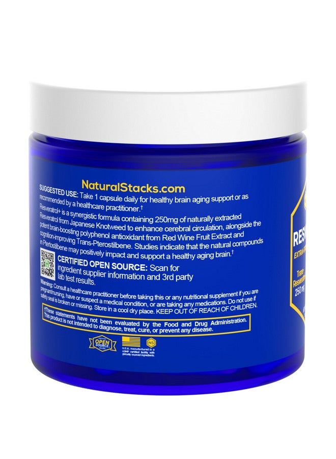 Natural Stacks Resveratrol Supplement - 250mg Trans-Resveratrol & 10mg Trans-Pterostilbene - Antioxidants Supplement with 200mg Red Wine Extract - Extra Strength Aging Support - 60 Japanese Knotweed Capsules - Image 4