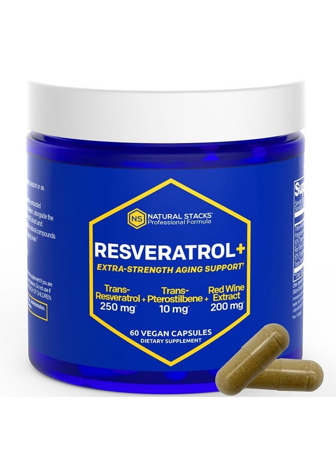 Natural Stacks Resveratrol Supplement - 250mg Trans-Resveratrol & 10mg Trans-Pterostilbene - Antioxidants Supplement with 200mg Red Wine Extract - Extra Strength Aging Support - 60 Japanese Knotweed Capsules - Image 1