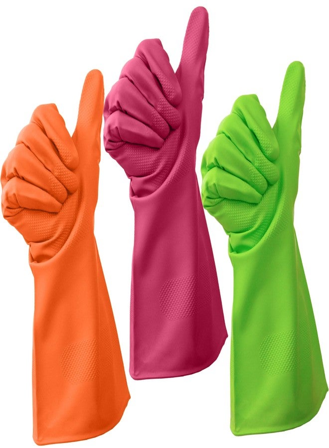 Cleanbear Cleaning Gloves Large, Reusable Nitrile Glove set of 3 Pairs, Latex Free Rubber Gloves for Washing Dishes, Household Cleaning, Bathroom or Gift Use, 12 Inches (Red, Green and Orange) - Image 1