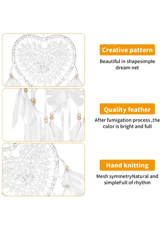 Dream Catcher, Lovely Heart Shape Dreamcatcher Handmade Lace Dream Catcher Feather Bead Wall Hanging Boho Woven Art Ornament Gift Craft Dreamcatcher Wind Chimes for Home Children Bedroom Decor - Image 3