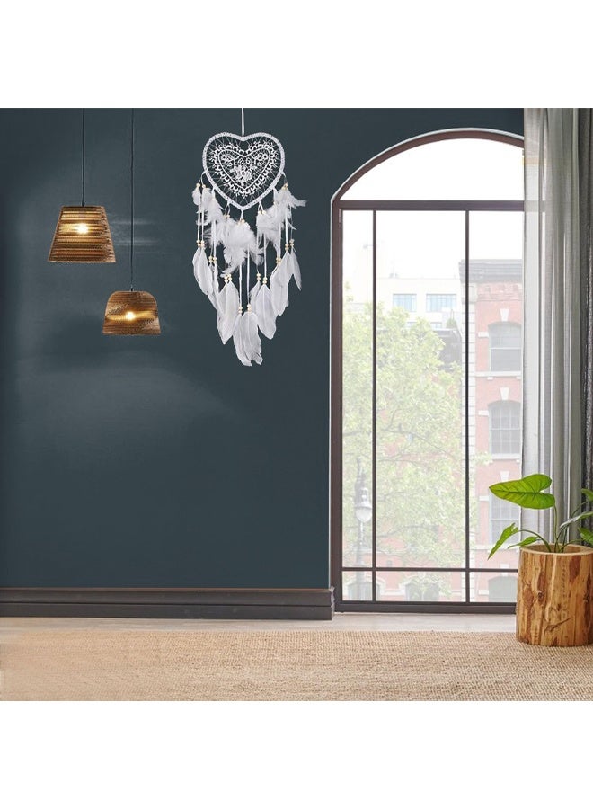 Dream Catcher, Lovely Heart Shape Dreamcatcher Handmade Lace Dream Catcher Feather Bead Wall Hanging Boho Woven Art Ornament Gift Craft Dreamcatcher Wind Chimes for Home Children Bedroom Decor - Image 5