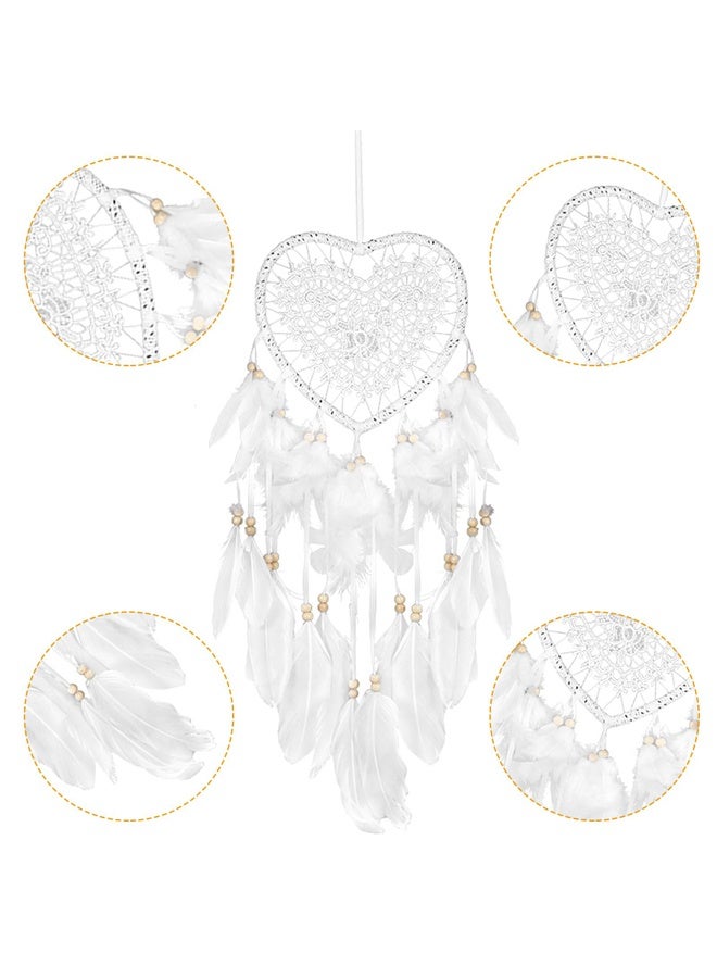 Dream Catcher, Lovely Heart Shape Dreamcatcher Handmade Lace Dream Catcher Feather Bead Wall Hanging Boho Woven Art Ornament Gift Craft Dreamcatcher Wind Chimes for Home Children Bedroom Decor - Image 2