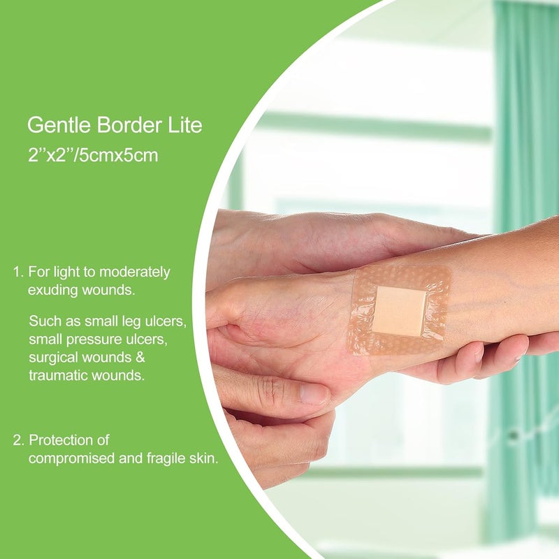 NeuHeils Silicone Foam Dressing Gentle Border Lite 2x2 Pad Size 1x1 20 Pack for Small Bed Sore Pressure Ulcer Wound Bandages Patches - Image 5