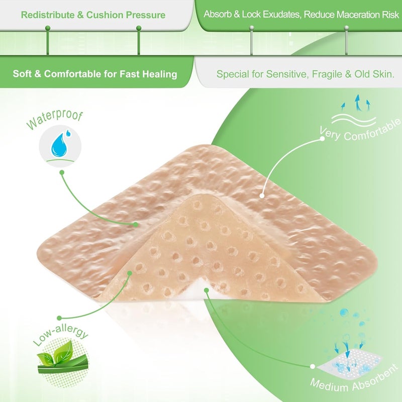 NeuHeils Silicone Foam Dressing Gentle Border Lite 2x2 Pad Size 1x1 20 Pack for Small Bed Sore Pressure Ulcer Wound Bandages Patches - Image 4