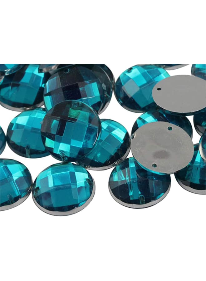18mm Blue Aqua CH24 Flat Back Sew On Round Beads Acrylic Rhinestones Sewing Plastic Gems with Holes for Jewelry, Clothes, Garment Embelishments, Shoes, Cosplays, Crafts 30 Pieces  - Image 1