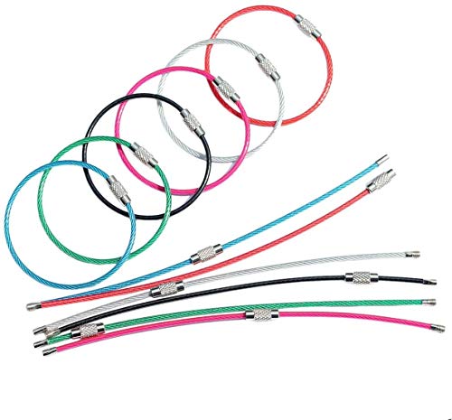 bayite Key Rings Stainless Steel Wire Keychains Lock Cable Heavy Duty Luggage Tags Loops Keepers 2mm Twist Barrel Pack of 12 (Cable length: 6 inches) - Image 1