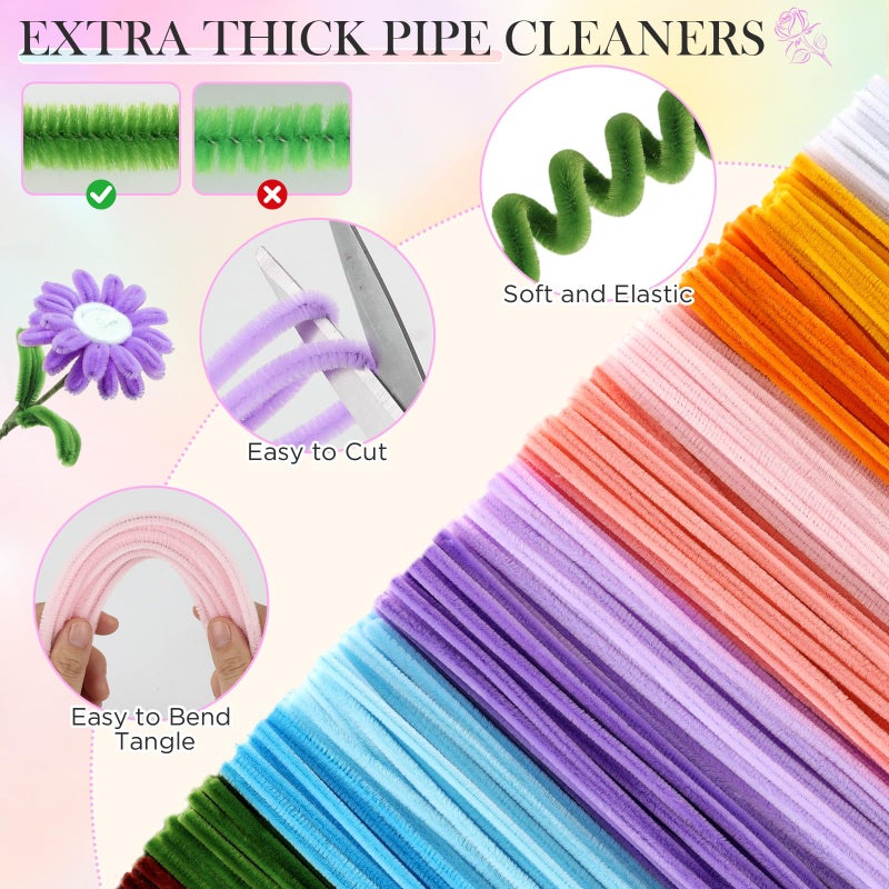 Funtopia Pipe Cleaner Flower Kit, 540Pcs Pipe Cleaners Craft with 15 Designs Guiding Book, Flower Making Kit with Chenille Stems & Floral Wires, DIY Bouquets and Party Decorations (Multicolor, 12in x 7mm) - Image 3