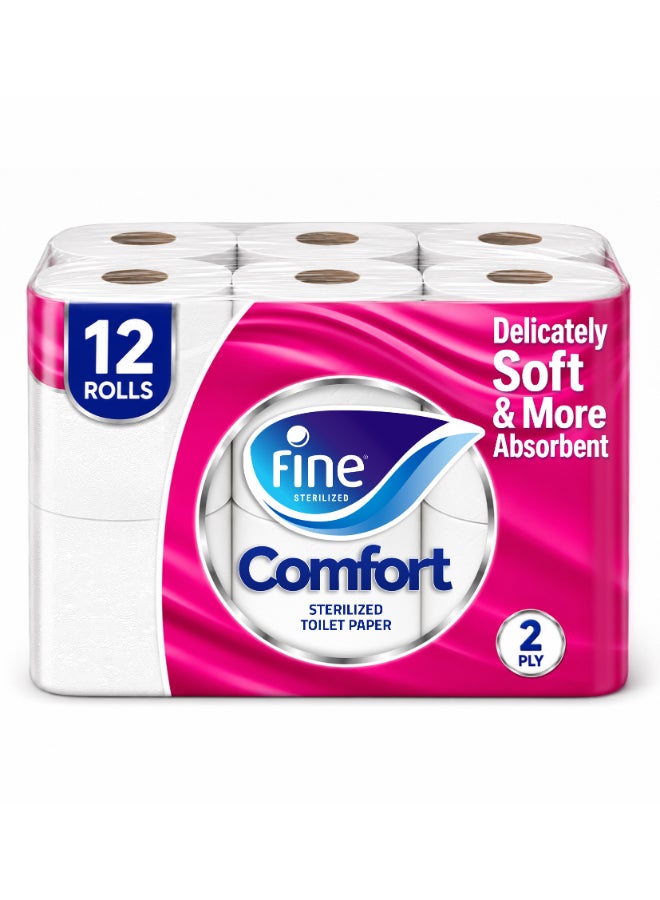Fine Comfort Toilet Paper 2 Ply, 12 Rolls x 180 Sheets White - Image 1