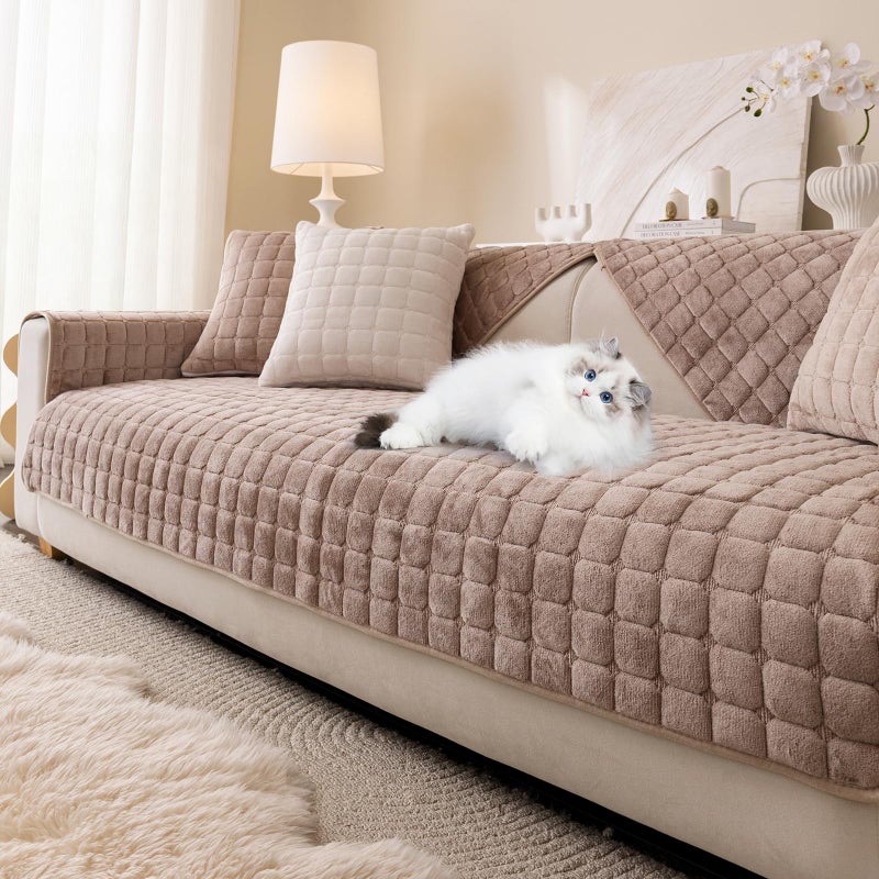 XSlive Flannel Fuzzy Couch Cover for Dogs Washable, Non Slip Sectional Sofa Cover, Pet Couch Covers for 3 Cushion Sofa L Shaped Armrest Backrest, Furniture Protector for Pets Kids (Coffee,28"x28") - Image 1