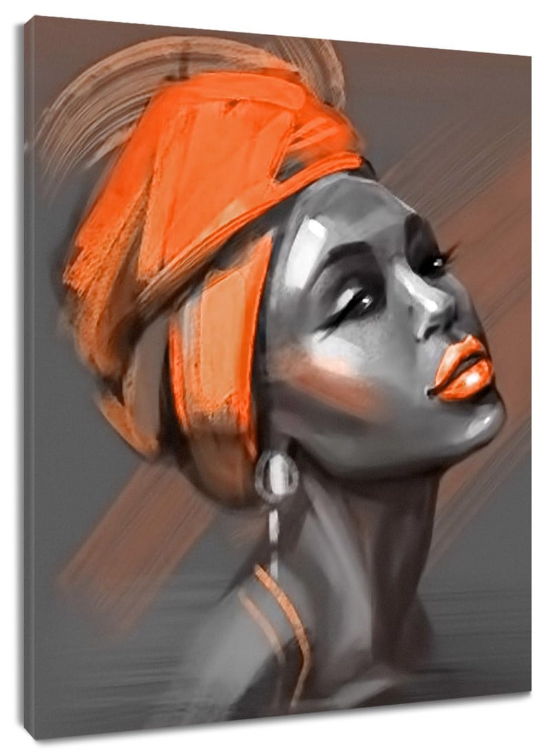 LB African Black Woman Wall Art Orange Hair African American Women Pictures Canvas Wall Art Minimalist Abstract Framed Wall Decor for Bathroom Living Room Bedroom Decor Ready to Hanging 12x16 Inch - Image 1
