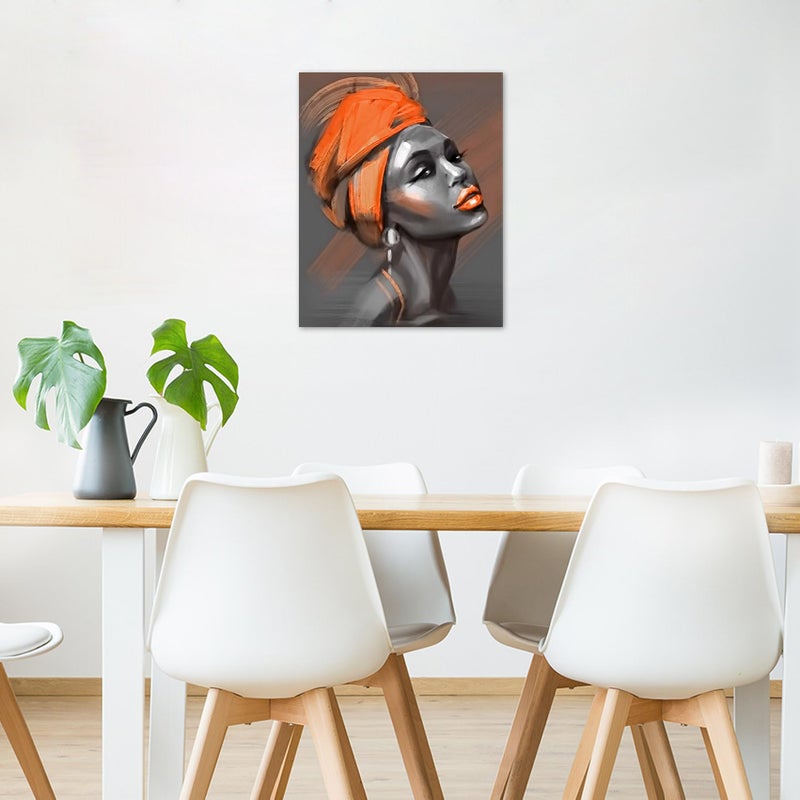 LB African Black Woman Wall Art Orange Hair African American Women Pictures Canvas Wall Art Minimalist Abstract Framed Wall Decor for Bathroom Living Room Bedroom Decor Ready to Hanging 12x16 Inch - Image 2