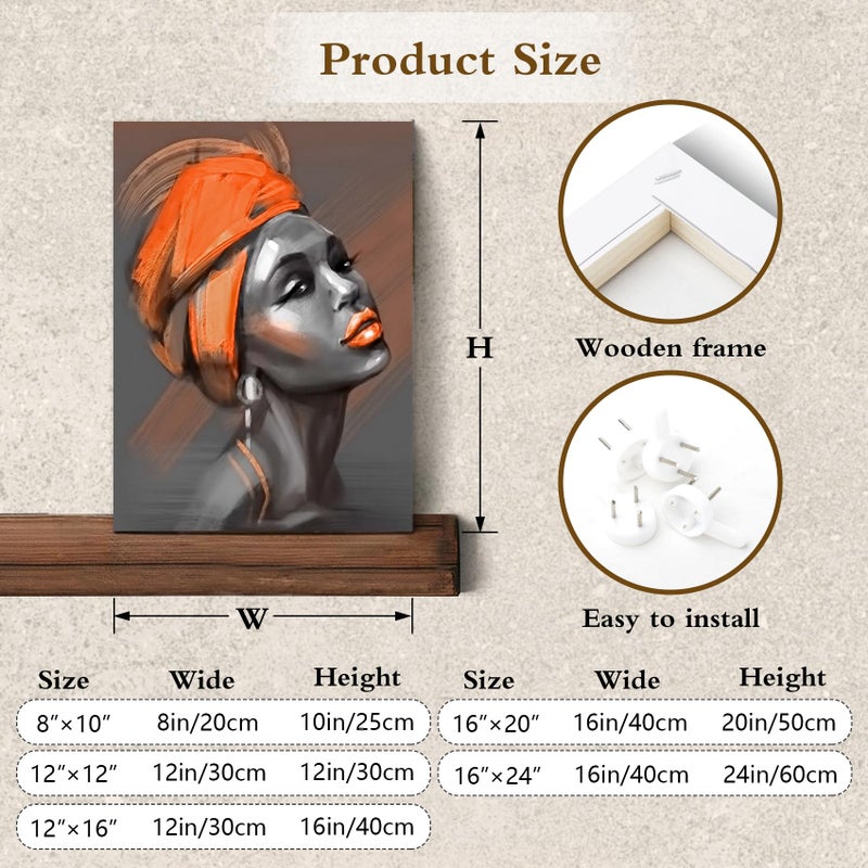 LB African Black Woman Wall Art Orange Hair African American Women Pictures Canvas Wall Art Minimalist Abstract Framed Wall Decor for Bathroom Living Room Bedroom Decor Ready to Hanging 12x16 Inch - Image 4