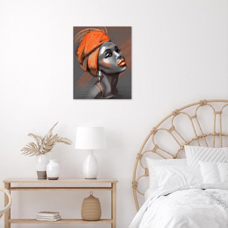 LB African Black Woman Wall Art Orange Hair African American Women Pictures Canvas Wall Art Minimalist Abstract Framed Wall Decor for Bathroom Living Room Bedroom Decor Ready to Hanging 12x16 Inch - Image 3