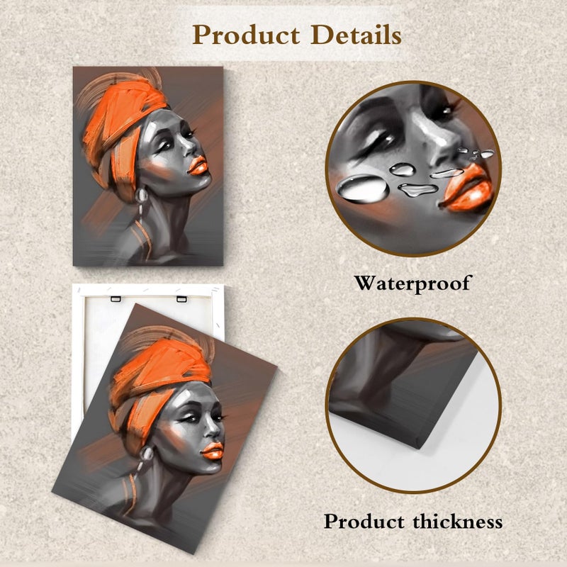 LB African Black Woman Wall Art Orange Hair African American Women Pictures Canvas Wall Art Minimalist Abstract Framed Wall Decor for Bathroom Living Room Bedroom Decor Ready to Hanging 12x16 Inch - Image 5